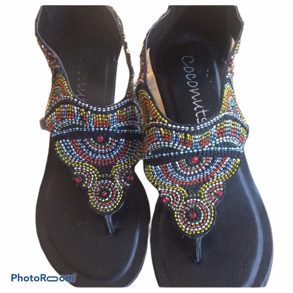 Coconuts Beaded Boho Chic Look Sandals Black S5 - Picture 2 of 7